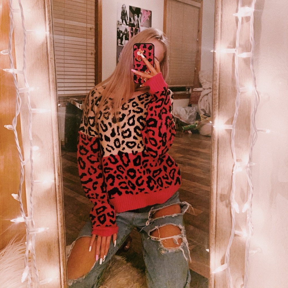 pink cheetah sweater size small